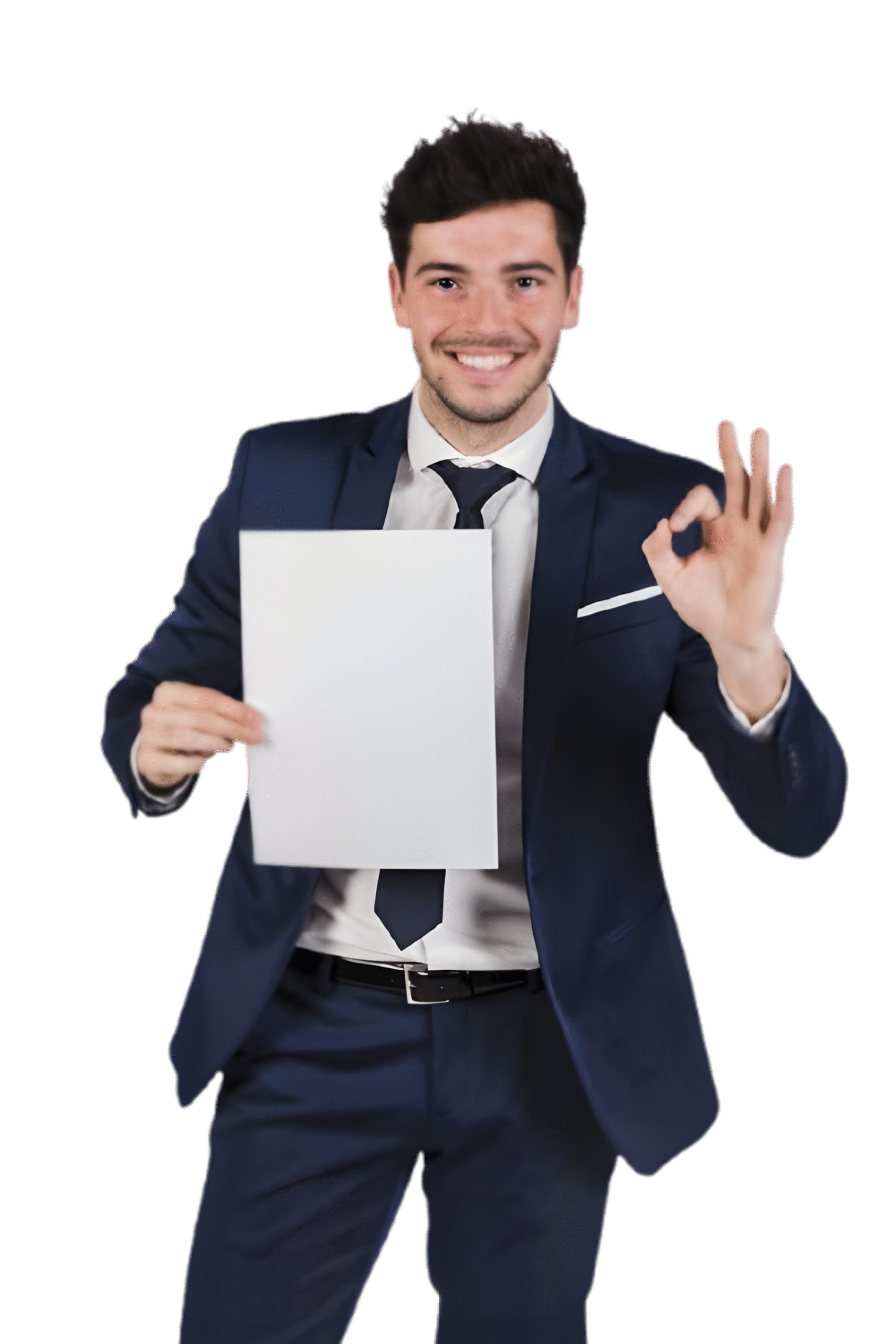 sorrindo jovem homem negócios segurando papel branco em mão mostrando tá bom sinal foto grátis removebg preview upscayl 5x upscayl standard 4x